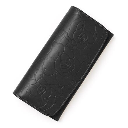 Blanc Pomme カメリアエンボスロングウォレット ブラック