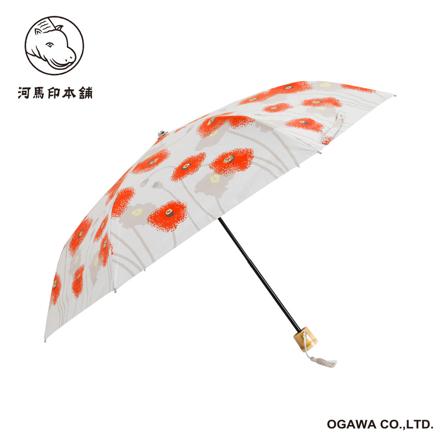 河馬印本舗 晴雨兼用折りたたみ日傘 50cm ポピー/京緋色