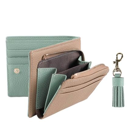 LIZ DAYS タッセル付き二つ折り財布 グレーベージュスカイ