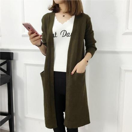 ロングニットカーディガン n80420 ダークグリーン