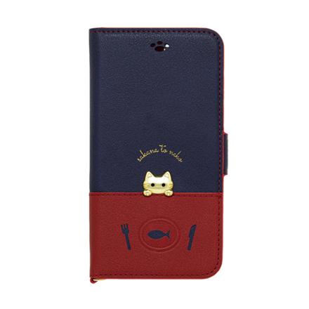 Sakana to neko iPhone 手帳型ケース スマホケース ネイビー