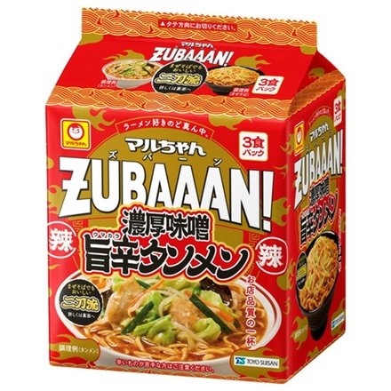東洋水産 マルちゃん ZUBAAAN! 濃厚味噌旨辛タンメン (126g×3)×9個入|インスタント食品 ラーメン 袋めん 旨辛 タンメン