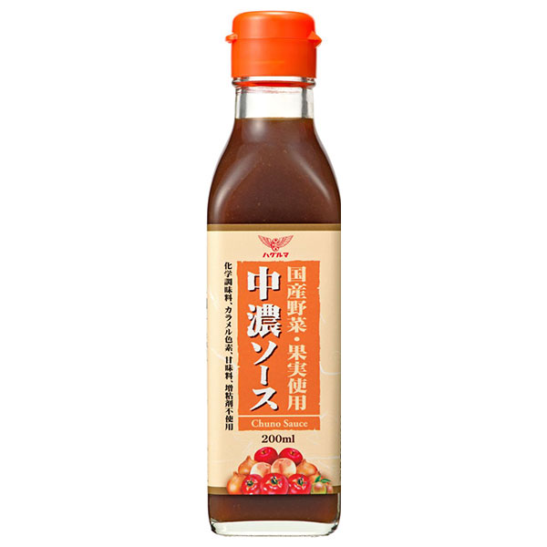 ハグルマ JAS特級 国産野菜・果実使用 中濃ソース 200ml瓶×12本入|国産 野菜 中濃 ソース 調味料