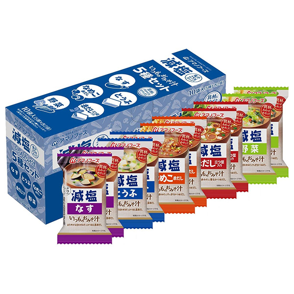 アマノフーズ フリーズドライ 減塩いつものおみそ汁 5種セットC 10食×3箱入|インスタント食品 味噌汁 即席 アソート