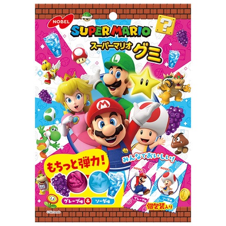 ネコポス ノーベル製菓 スーパーマリオグミ グレープ味&ソーダ味 85g×6袋入| 全国グレープ味 ソーダ味 グミ キャラクターグミ 子供 おやつ 任天堂グミ お菓子 駄菓子