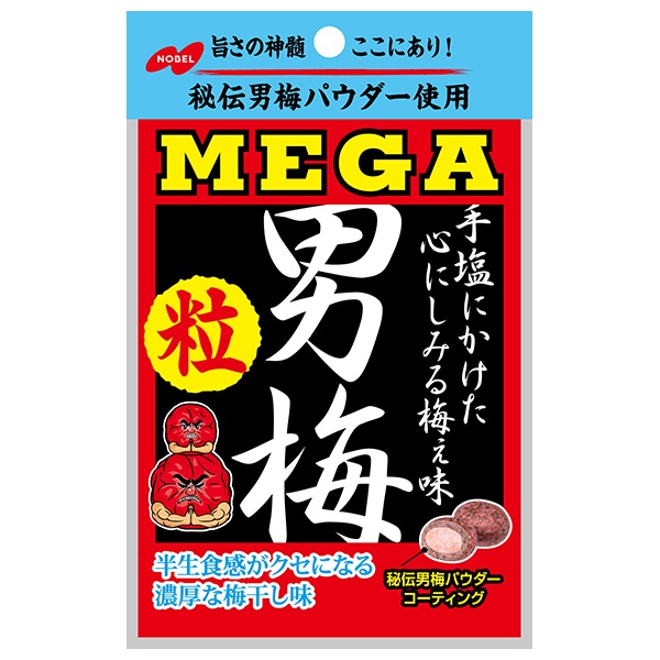 ネコポス ノーベル製菓 MEGA 男梅 粒 36g×6袋入| 全国うめ タブレット 粒 濃厚梅干し味