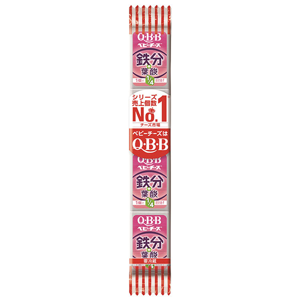 QBB おいしく健康プラス ベビーチーズ チーズDE鉄分+葉酸 54g(4個)×25個入 チルド 冷蔵品|チルド チーズ 六甲バター プロセスチーズ