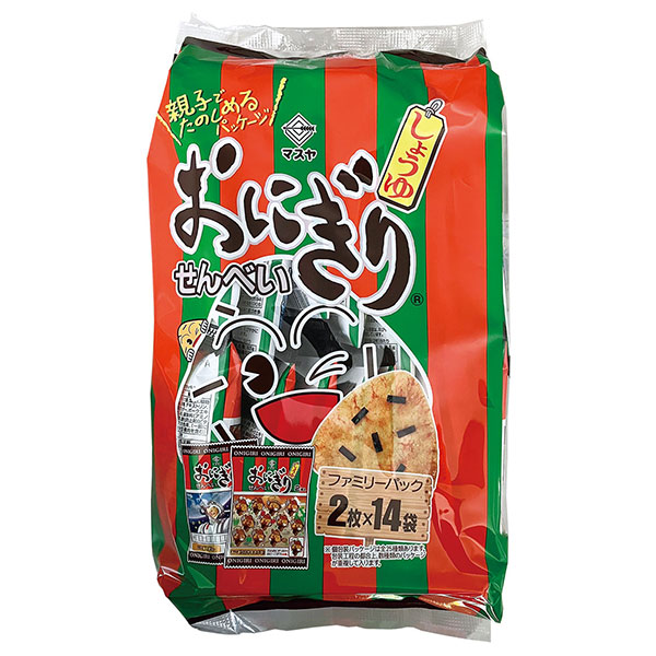 マスヤ おにぎりせんべい ファミリーパック (2枚×14袋)×14袋入|お菓子 おつまみ せんべい 袋 米菓 醤油 しょうゆ