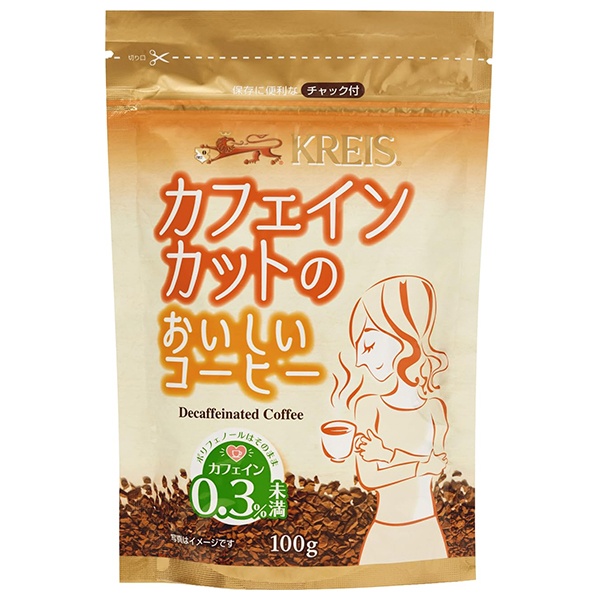 KREIS クライス カフェインカットのおいしいコーヒー(ジッパーパック) 100g袋×6袋入|嗜好品 インスタント 珈琲 粉 HOT ICE