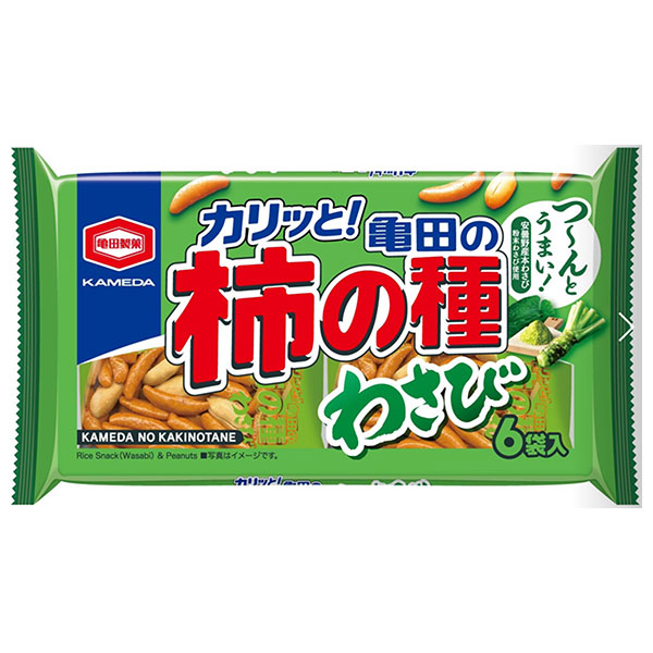 メーカー/問屋直送品・代引不可】亀田製菓 亀田の柿の種 わさび 6袋詰 164g袋×12入| おかき ピーナッツ おやつ 袋 おつまみ 山葵 ワサビ