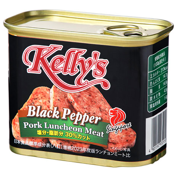 国分 Kelly's ランチョンミート ブラックペッパー 340g×24個入×(2ケース) メーカー 問屋直送|缶詰 おつまみ おかず