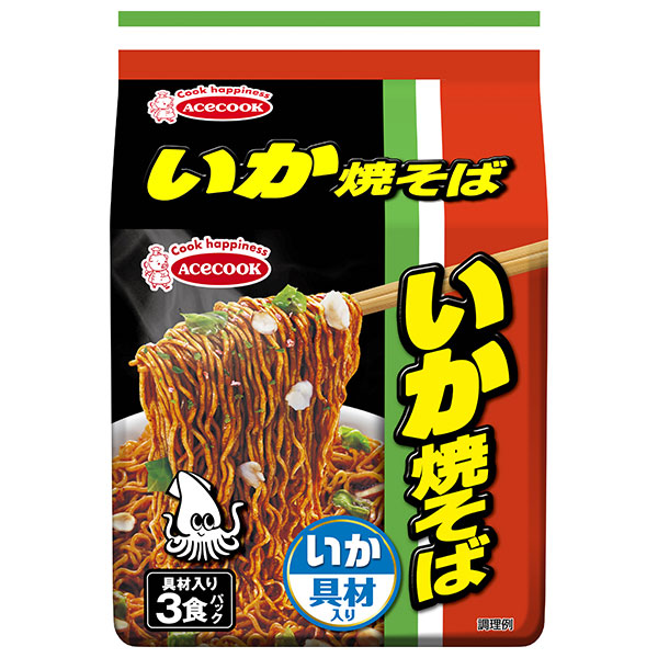 エースコック いか焼そば 具材入り 3食パック×9袋入|具材入り 袋麺 インスタント麺 即席 やきそば 焼きそば
