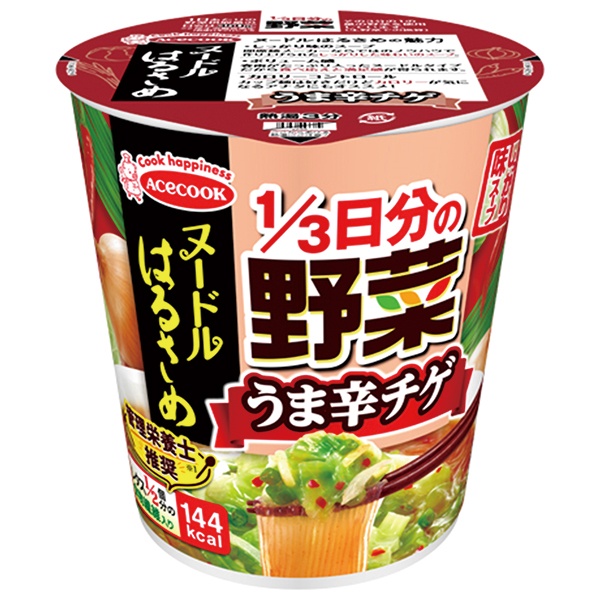 エースコック ヌードルはるさめ 1/3日分の野菜 うま辛チゲ 44g×12(6×2)個入|春雨 インスタント 即席 カップ麺