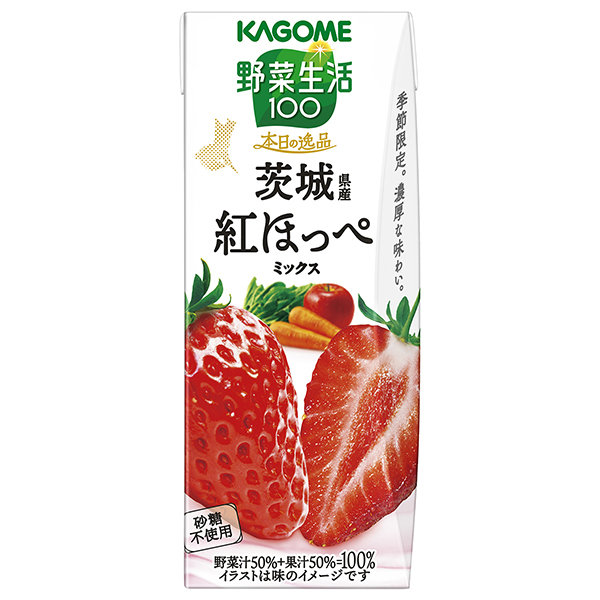 カゴメ 野菜生活100 本日の逸品 茨城県産紅ほっぺミックス 195ml紙パック×24本入|野菜 ジュース 砂糖不使用 ミックスジュース いちご イチゴ 苺