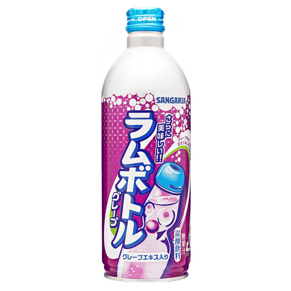サンガリア グレープラムボトル 500gボトル缶×24本入|ラムネ ソーダ サイダー 炭酸 スパークリング グレープ