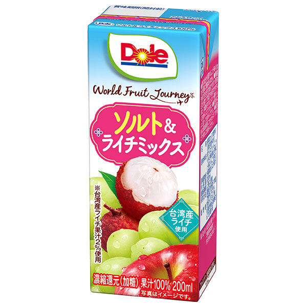雪印メグミルク Dole(ドール) World Fruits Journey ソルト&ライチミックス 200ml紙パック×18本入 メーカー 問屋直送|ライチ 台湾産 濃縮還元 加糖 ぶどう りんご 果汁100%
