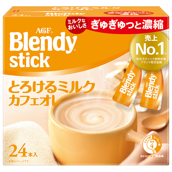 AGF ブレンディ スティック とろけるミルクカフェオレ (9.3g×24本)×6箱入|インスタント スティックコーヒー