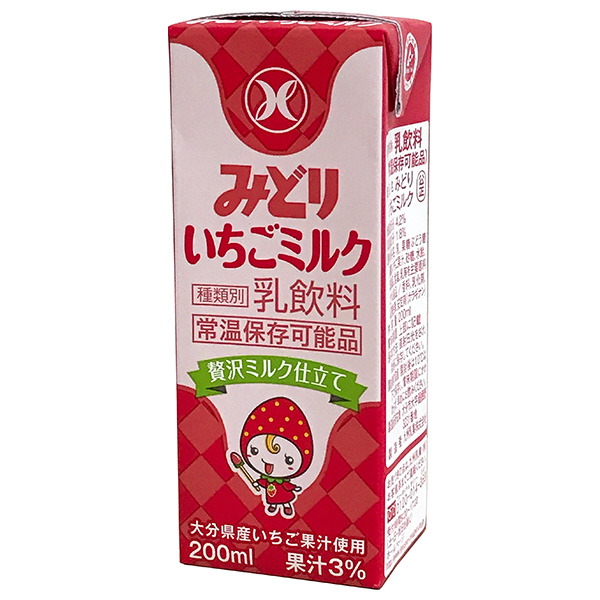 九州乳業 みどり いちごミルク 200ml紙パック×24本入|乳性飲料 苺 乳飲料