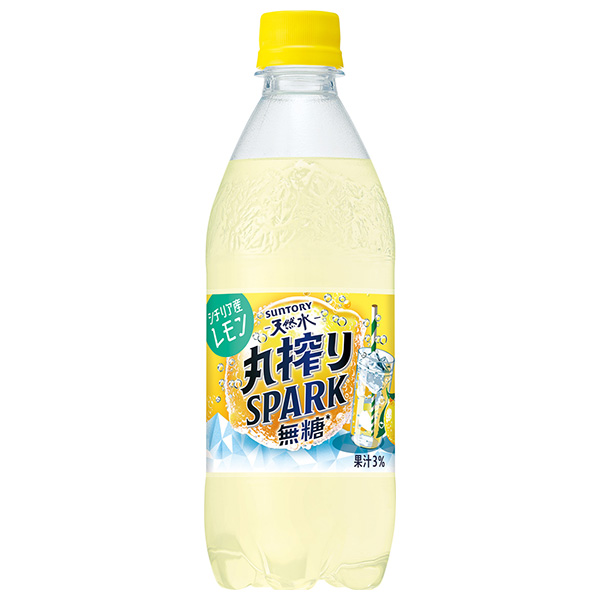 サントリー 天然水 丸搾りSPARK無糖 レモン 500mlペットボトル×24本入|炭酸水 フルーツ 果物 檸檬