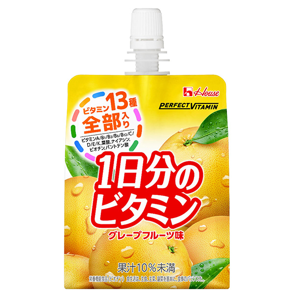 ハウスウェルネス PERFECT VITAMIN(パーフェクトビタミン) 1日分のビタミンゼリー グレープフルーツ味 180gパウチ×24本入|栄養機能食品 ゼリー飲料 ビオチン