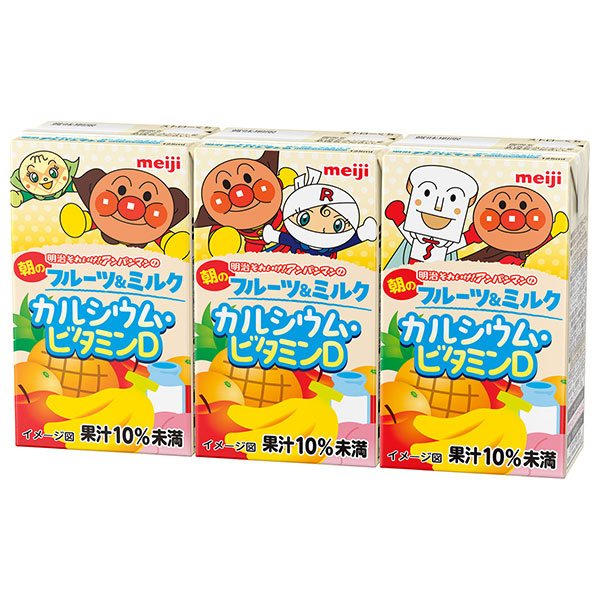 明治 それいけ!アンパンマンの朝のフルーツ&ミルク カルシウム・ビタミンD 125ml紙パック×36(3P×12)本入 メーカー 問屋直送|乳性 果汁 お子様飲料