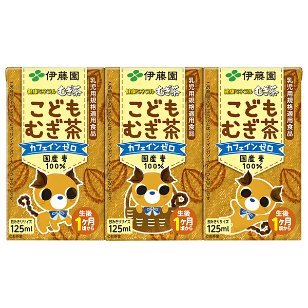 伊藤園 健康ミネラル麦茶 こどもむぎ茶 (125ml紙パック×3P)×12個入|麦茶 伊藤園 お茶 カフェインレス 子供 国産