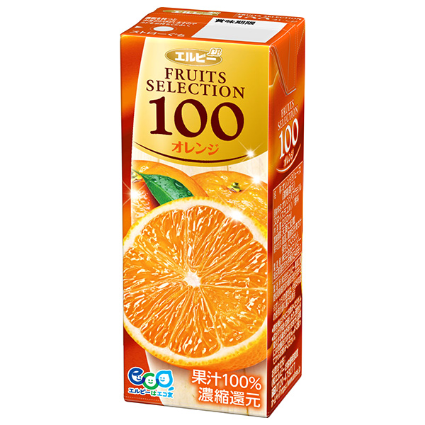 エルビー フルーツセレクション オレンジ100% 200ml紙パック×24本入|果実飲料 ジュース オレンジジュース