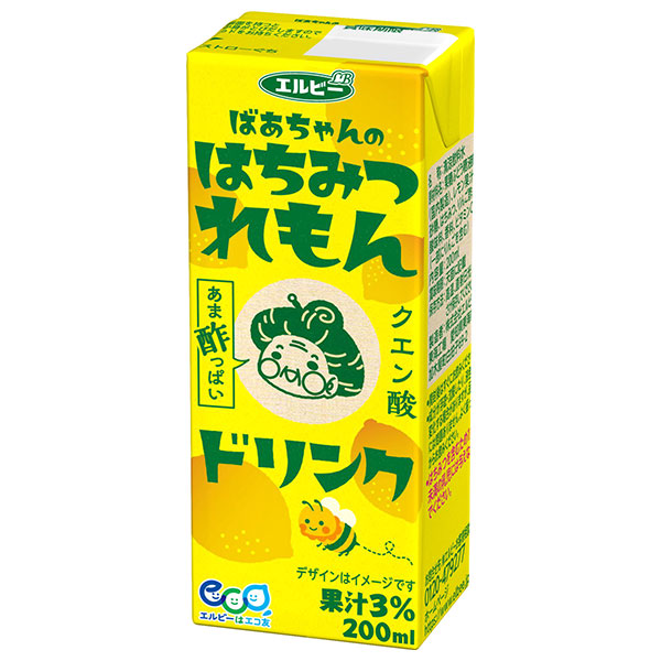 エルビー ばあちゃんのはちみつレモンドリンク 200ml紙パック×24本入|蜂蜜 レモン レモン果汁 レモンドリンク 果実