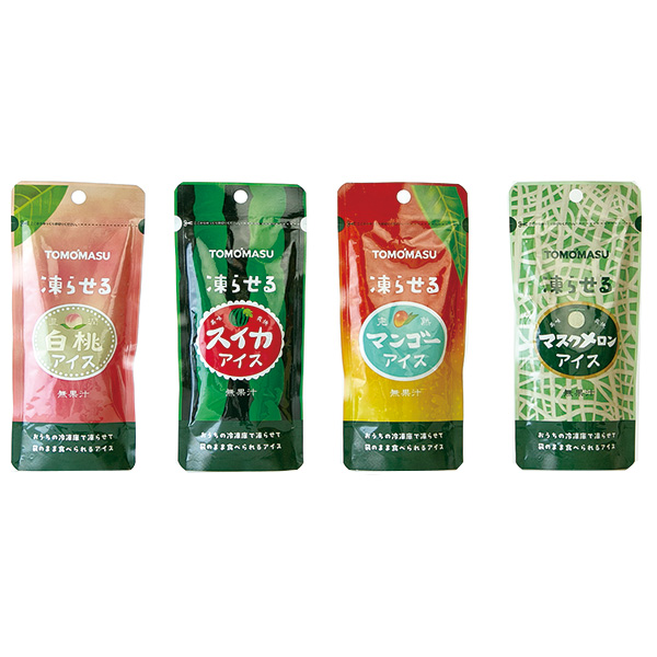 友桝飲料 果実アイス お試しアソートセット48本セット(スイカ、白桃、マンゴー、マスクメロン各12本) (80gパウチ×48本)×1箱入|ジュース すいか 桃 マンゴー メロン 飲料 アイス
