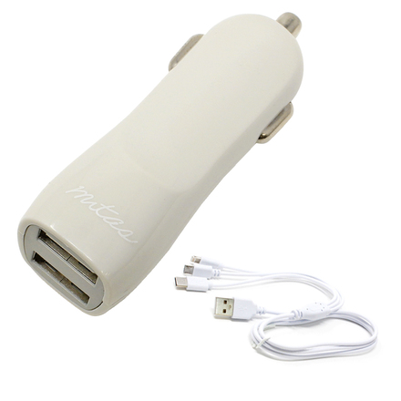 mitas USB シガーソケット 2ポート 2.4A 3in1ケーブルプレゼント付き HW-24CHR-MGY/ER-TML3 ミルクグレー