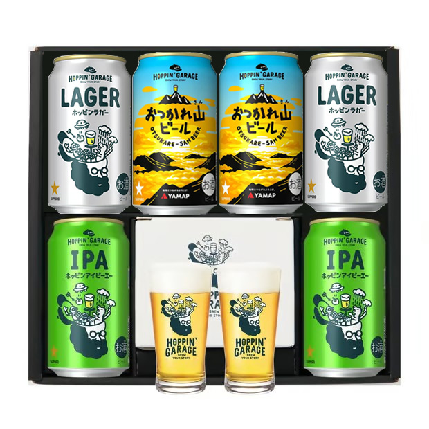 HOPPIN' GARAGE 定番&人気クラフトビール 3種飲み比べ 6本セット ペアグラス付