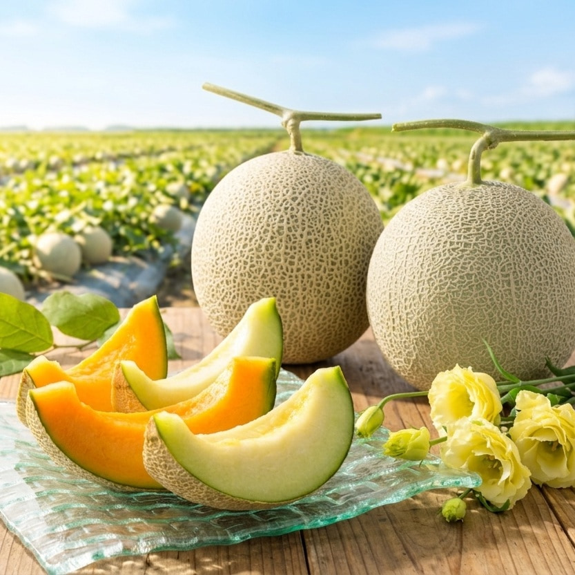 【出荷時期7月中旬～8月上旬まで(受付7/31終了)】北海道産 赤肉・青肉ペアメロンセット1.3kg×各1玉 0000-020152
