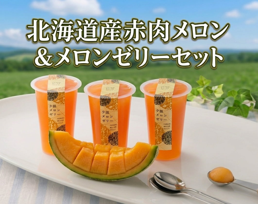 北海道産赤肉メロン(約1.6kg)＆夕張メロンゼリー×4個