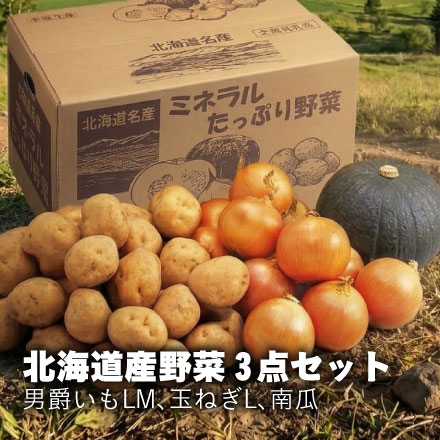 男爵いも5kg、玉ねぎ3kg、南瓜×1玉