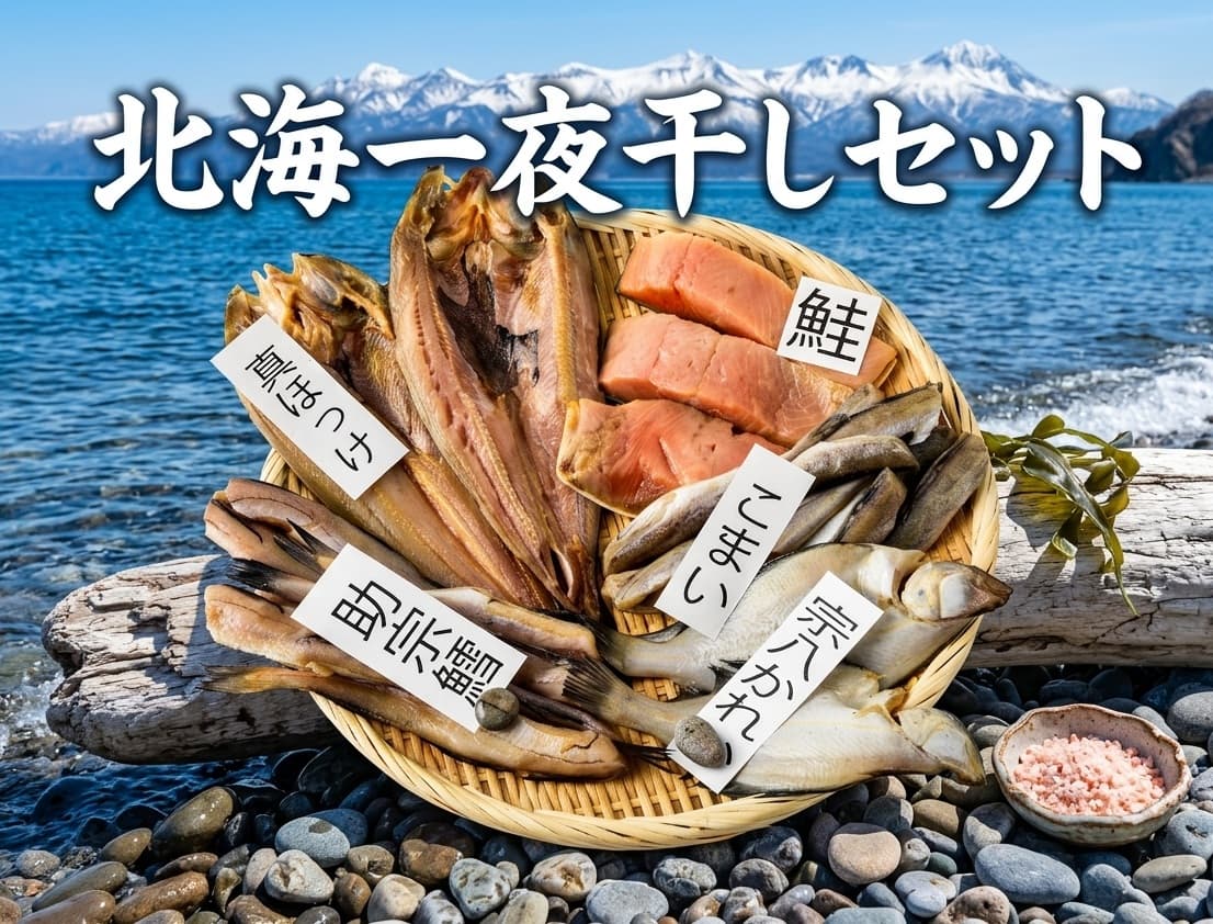 【出荷時期7月上旬～8月中旬まで(受付8/5終了)】北海一夜干しセット(鮭うまみ干し切身・ほっけ一夜干し・宗八カレイ・こまい一夜干し・姫たら）北海道産原料使用、北海道加工 3202-070004
