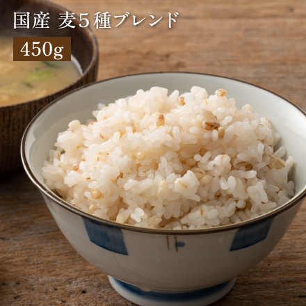 雑穀米本舗 国産 麦5種ブレンド(丸麦/押麦/はだか麦/もち麦/はと麦) 450g