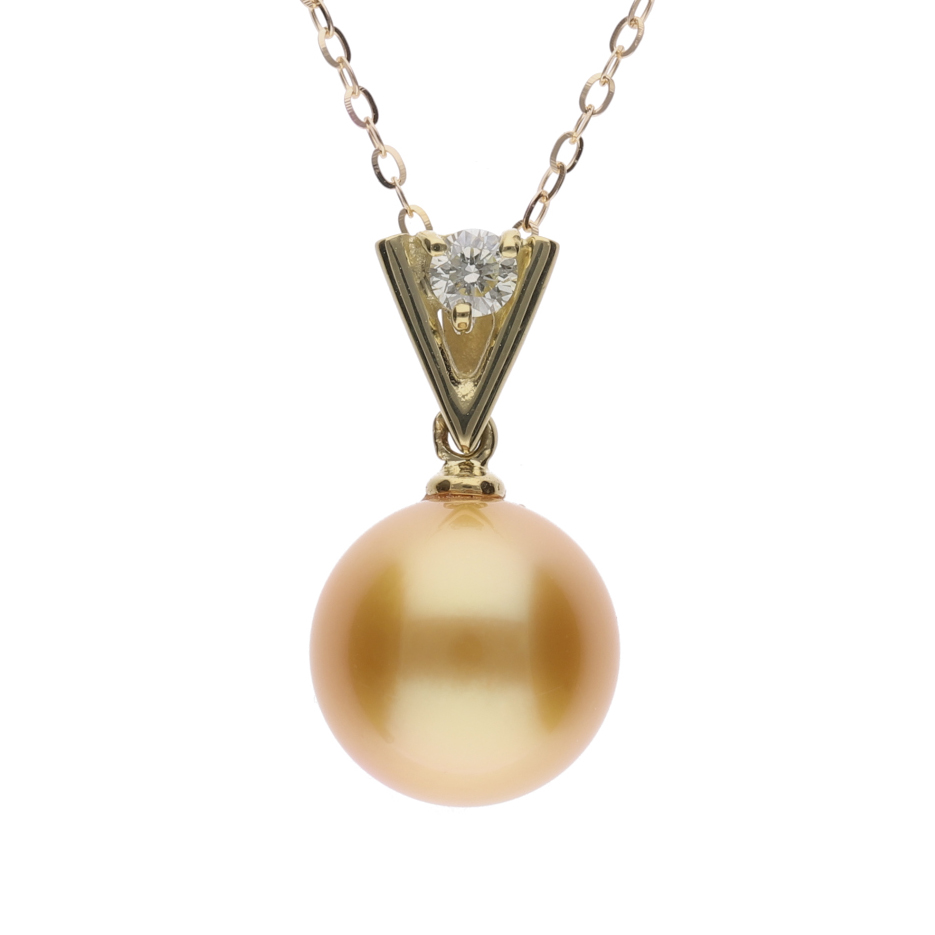 ERIS VELINA【星影】ゴールデンパール（白蝶真珠・8mm・セミラウンド系）天然ダイヤモンド K18 イエローゴールド ペンダントネックレス（トゥインクルチェーン・45cm・0.65mm）