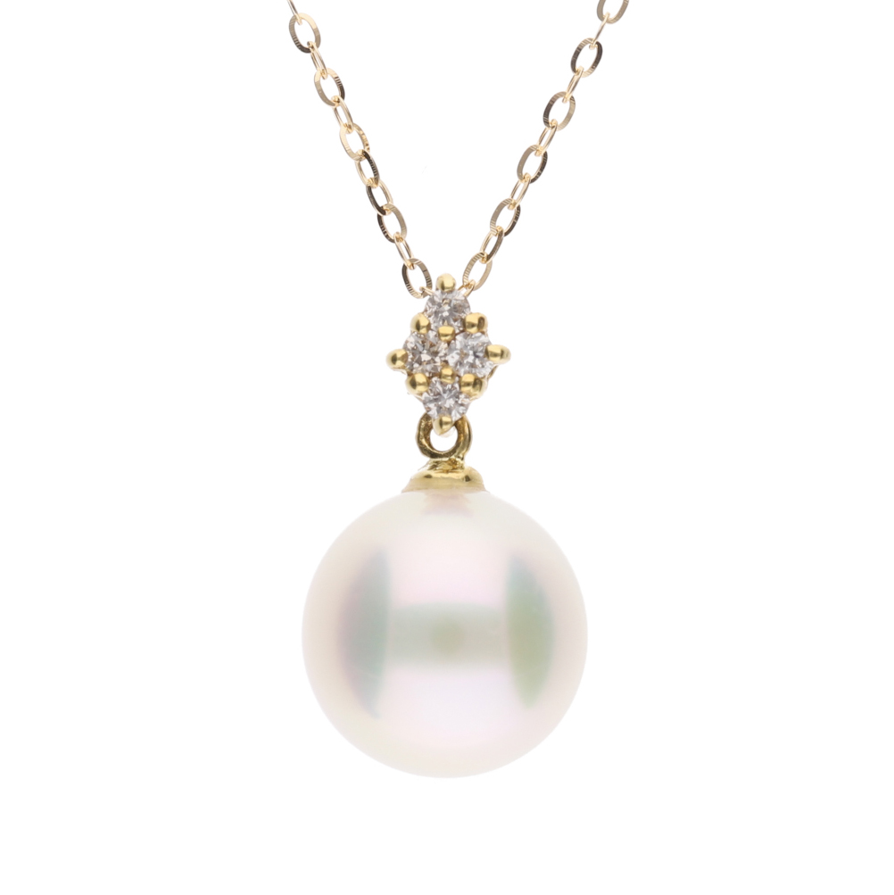 ERIS VELINA【星菱】無調色 アコヤ真珠（無調色・8mm・ラウンド系）天然ダイヤモンド K18 イエローゴールド ペンダント ネックレス（トゥインクルチェーン・45cm・0.65mm）