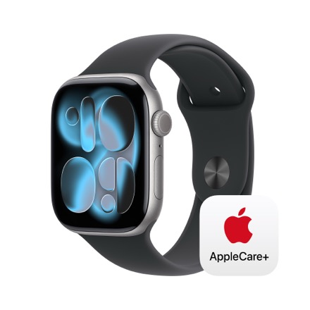 Apple Watch Series 11（GPSモデル）- 46mmスペースグレイアルミニウムケースとブラックスポーツバンド - M/L with AppleCare+
