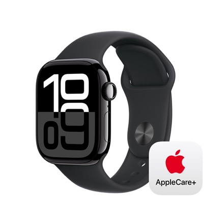 Apple Watch Series 10（GPSモデル）- 42mmジェットブラックアルミニウムケースとブラックスポーツバンド - S/M with AppleCare+