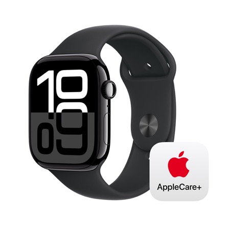 Apple Watch Series 10（GPSモデル）- 46mmジェットブラックアルミニウムケースとブラックスポーツバンド - S/M with AppleCare+