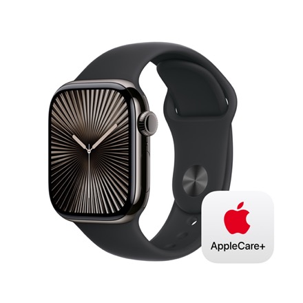 Apple Watch Series 10（GPS + Cellularモデル）- 42mmスレートチタニウムケースとブラックスポーツバンド - S/M with AppleCare+