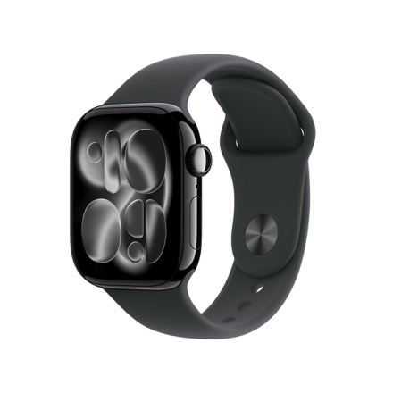 Apple Watch Series 11（GPS + Cellularモデル）- 42mmジェットブラックアルミニウムケースとブラックスポーツバンド - S/M