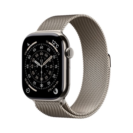 Apple Watch Series 11（GPS + Cellularモデル）- 46mmナチュラルチタニウムケースとナチュラルミラネーゼループ - M/L