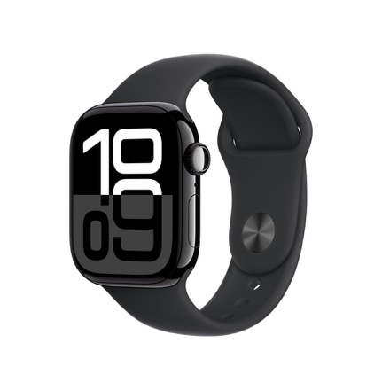 Apple Watch Series 10（GPSモデル）- 42mmジェットブラックアルミニウムケースとブラックスポーツバンド - S/M