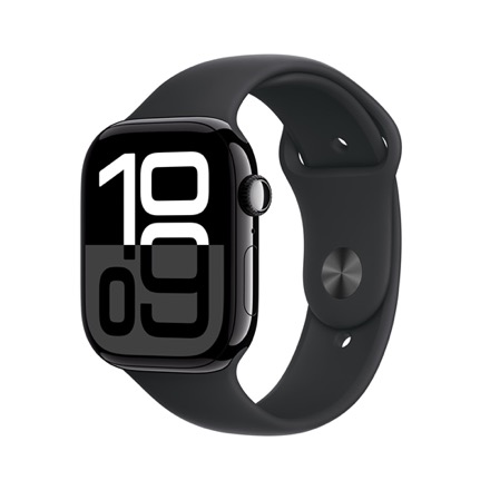 Apple Watch Series 10（GPSモデル）- 46mmジェットブラックアルミニウムケースとブラックスポーツバンド - S/M