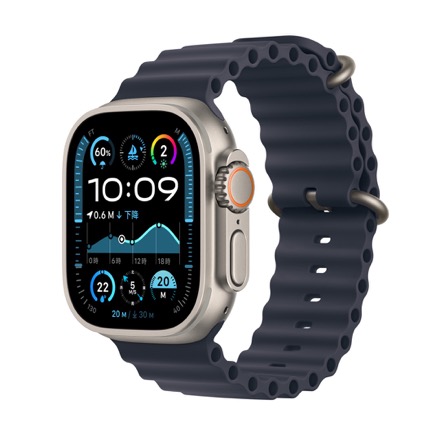 Apple Watch Ultra 2（GPS + Cellularモデル）- 49mmナチュラルチタニウムケースとネイビーオーシャンバンド