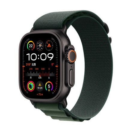 Apple Watch Ultra 2（GPS + Cellularモデル）- 49mmブラックチタニウムケースとダークグリーンアルパインループ - S