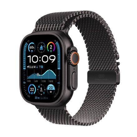 Apple Watch Ultra 2（GPS + Cellularモデル）- 49mmブラックチタニウムケースとブラックチタニウムミラネーゼループ - S