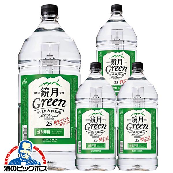 4Lペット 韓国焼酎 甲類 サントリー 鏡月グリーン 25度 4000ml×1ケース/4本(004)『FSH』